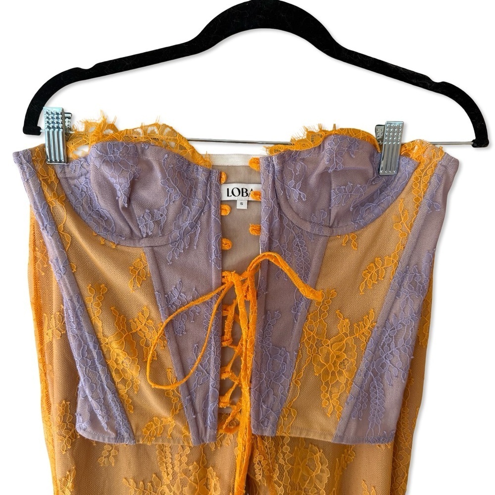 Loba carmen Corset Top pants set lilac Orange flares lace outfit 2 pc Revolve S - Picture 12 of 16